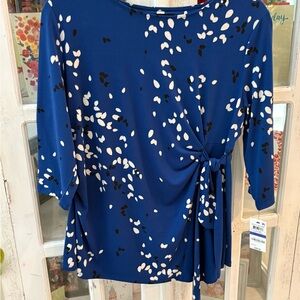 Alfani Blue Floral Tie-Front Top